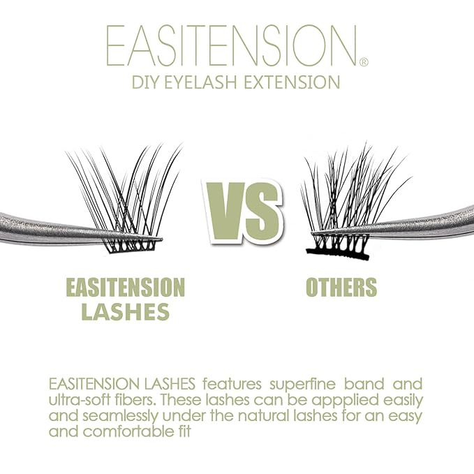 DIY Eyelash Extension, 3D Effect Glue Bonded Band Individual Lash 48 Clusters Volume Lashes Set, Home Eyelash Extension, C curl Lashes Pack 12MM-Natural-48 Clusters