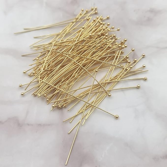INSPIRELLE 100PCS Gold Plated Brass Ball Head Pins 22 Gauge Satin Pins for DIY Jewelry Making Findings - 50mm (2 Inch) Long