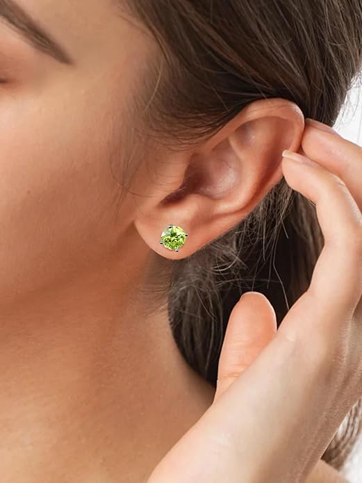 Wyyxl Peridot Earrings 14K Gold Plated Sterling Silver August Birthstone Earrings for Men Women Hypoallergenic Round Cut 1-6 Carat Peridot Jewelry Party Everyday Wear