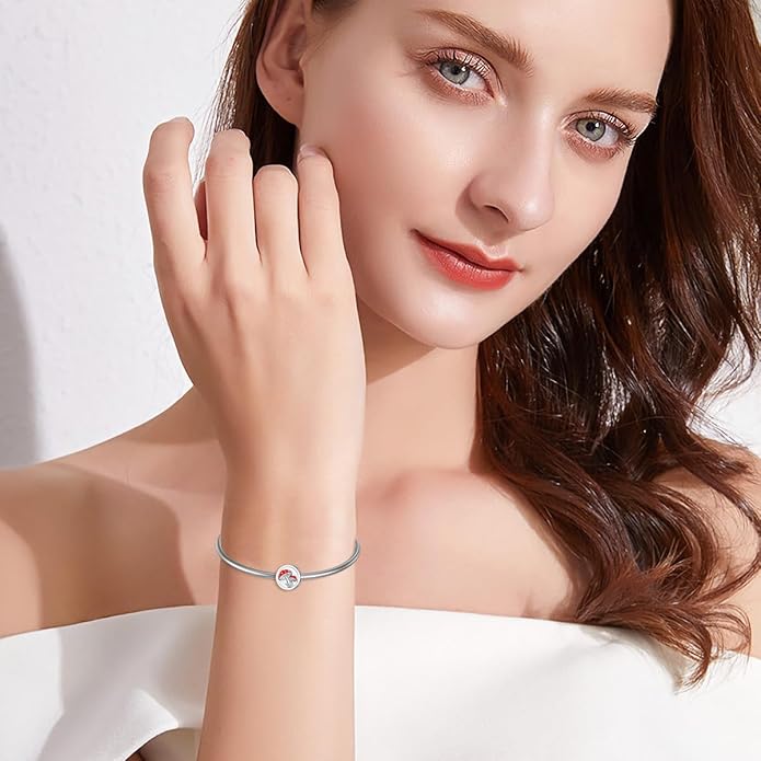 LONAGO 925 Sterling Silver Personalized Photo Charm Fit Compatible for Bracelet Necklace Customized Heart Round Shape Picture Bead
