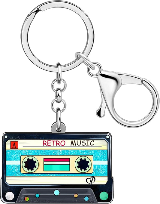 WEVENI Retro Acrylic 80s 90s Cassette Tape Keychains for Women Teen Girls Birthday Vintage Themed Party Accessories Charms