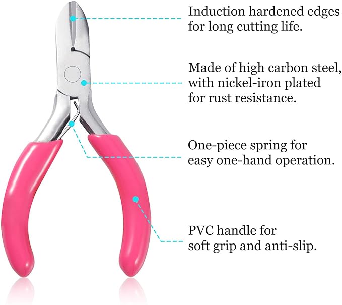 SPEEDWOX Mini Diagonal Pliers, 3" Wire Cutters Small with Pink PVC Handle, Jewelry Pliers for Beading Jewelry Making DIY Craft Hobby Supplies