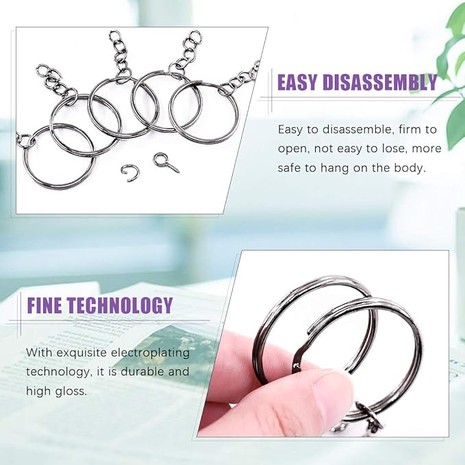 Swpeet 360Pcs 6/5" 30mm Gun-Black Key Chain Rings Kit, Including 120Pcs Keychain Rings with Chain and 120Pcs Jump Ring with 120Pcs Screw Eye Pins Bulk for Jewelry Findings Making (Gun-Black)