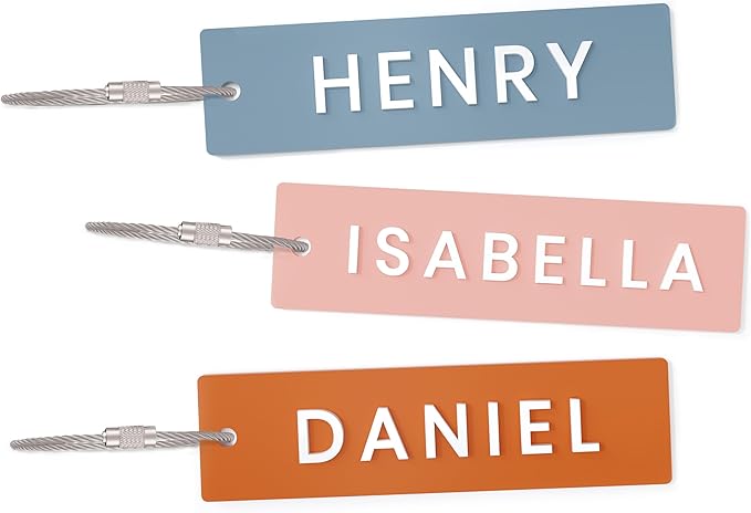 The Cotton & Canvas Co. Personalized Name Acrylic Bag Tag, Keychain, Backpack Tag, Lunch Box Tag, Diaper Bag, School Name Label, Luggage Tag, Kids