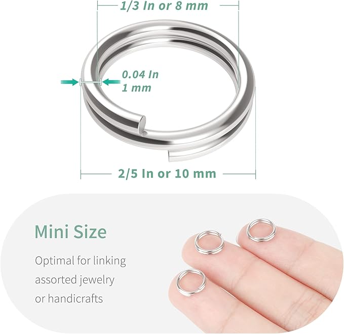 Uniclife 500 Pack 2/5 Inch Mini Split Jump Ring with Double Loops Small Metal Rings Connectors for Jewelry Necklaces Bracelets Earrings Crafts Ornaments and DIY Arts