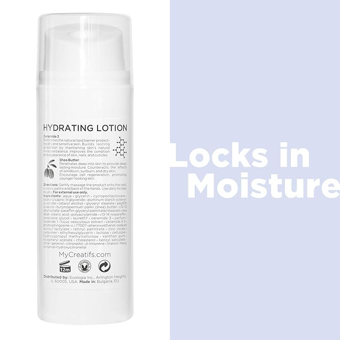 Cosmétiques Créatifs Hydrating Lotion for Dry Hands, Nails, and Cuticles, 3.4 fl. oz., Daily Moisturizing Skincare for Soft, Sensitive Skin with Shea Butter and Ceramides