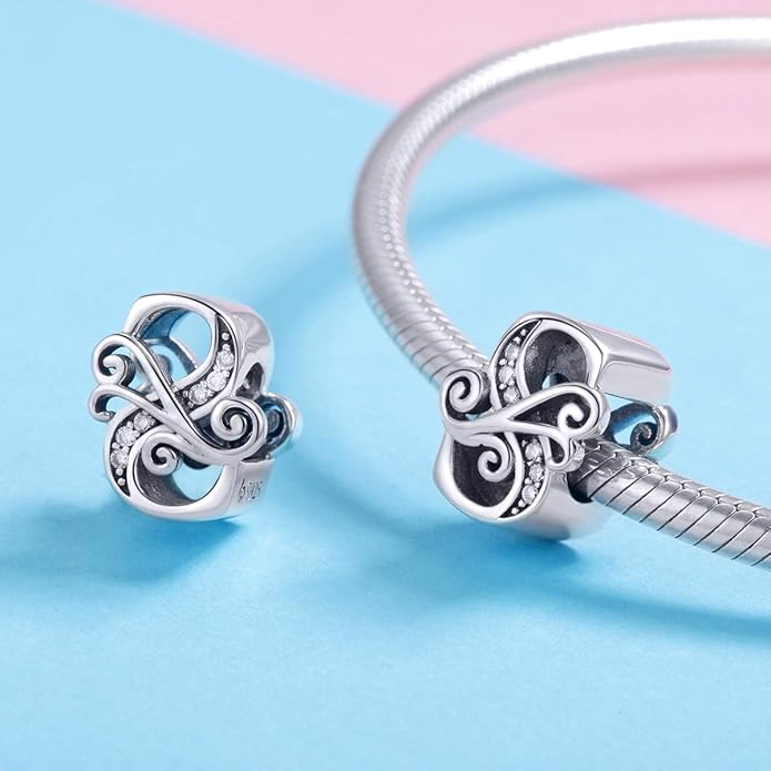 925 Sterling Silver Letter Charms for Pandora Bracelets Alphabet Initial Charms Beads Birthday Christmas Jewelry Gift for Women