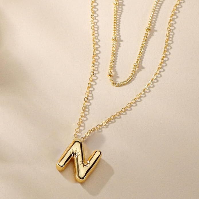 PANSHI Gold Initial Necklaces Gifts for Teen Girls Women Girlfriend Teen Girl Gifts Trendy Stuff Layered Bubble Letter Necklace Gold Jewelry Birthday Gift