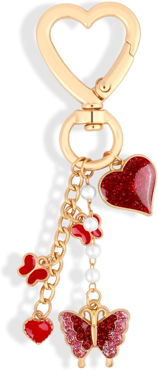 Y2K Keychain Set Heart Butterfly Pearl Flower Bag Charms,Cute Aesthetic Accessories for Women Gifts Keys Bags Purse