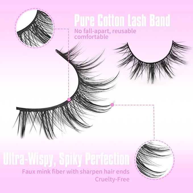 Kiromiro Anime Lashes False Eyelashes Natural Look Wispy Lashes Manga Fake Eyelashes with Spikes Fairy Strip Eyelashes Pack Gyaru Style, 7 Pairs