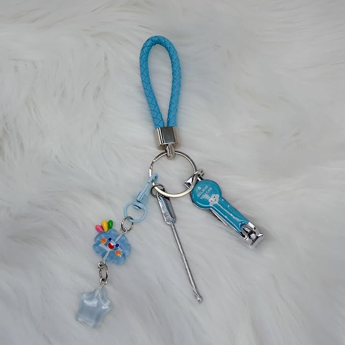 Cute Keychain with Nail Clipper Ear Pick for Women Girls Cute Key Chain Wristlet Cartoon Keychain Lanyard