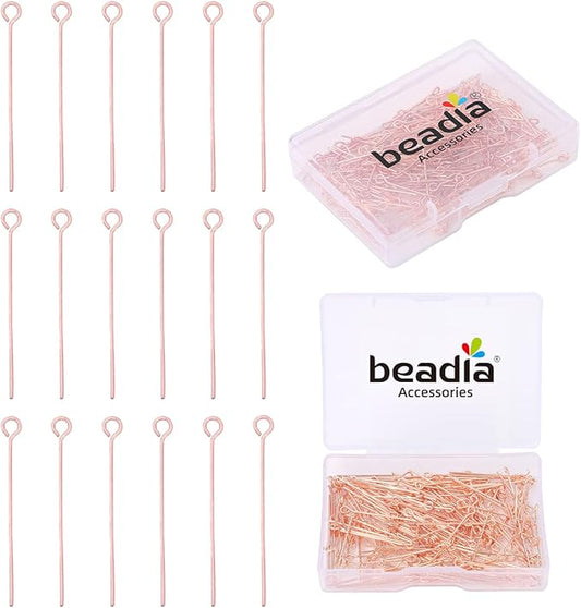 Rose Gold Plated Open Eye Pins Non Tarnish 25mm 200pcs for Jewelry Making Findings