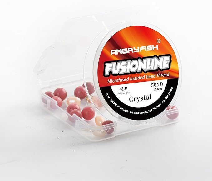 ANGRYFISH Fusionline Micro-Fused Braided Thread,Unbelievably High Tensile Strength,Not Stretch,Super Strong Stringing Material for Bracelet (Crystal, 4lb,0.005in-50yd)