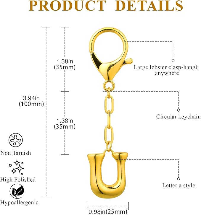 VICKHU Gold Plated Bubble Initial Letter Cute Keychain for Women Car Key Purse Decorative Keyring Handbag Charms Fashion
