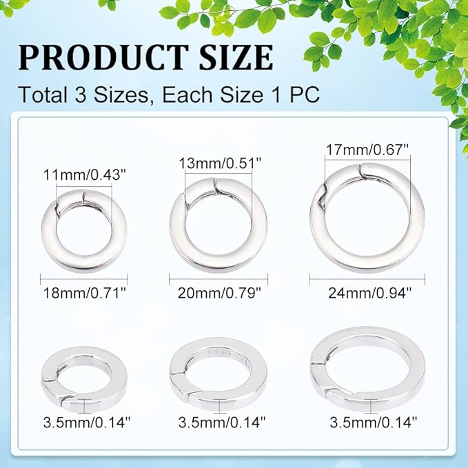 UNICRAFTALE 3pcs 7 Gauge Spring Gate Rings Stainless Steel Snap Clasps 11~17mm Inner O Ring Clips Snap Hooks Spring Keyring Buckle Clasps for Bag Purse Shoulder Strap Key Chains