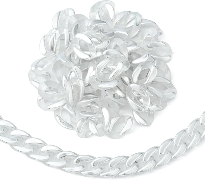 LiQunSweet 100 Pcs Clear White Acrylic Plastic Oval Linking Chain Rings Quick Link Connectors for Necklace Bracelet Earring - 17x23mm