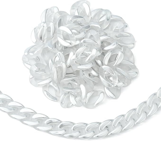 LiQunSweet 100 Pcs Clear White Acrylic Plastic Oval Linking Chain Rings Quick Link Connectors for Necklace Bracelet Earring - 17x23mm