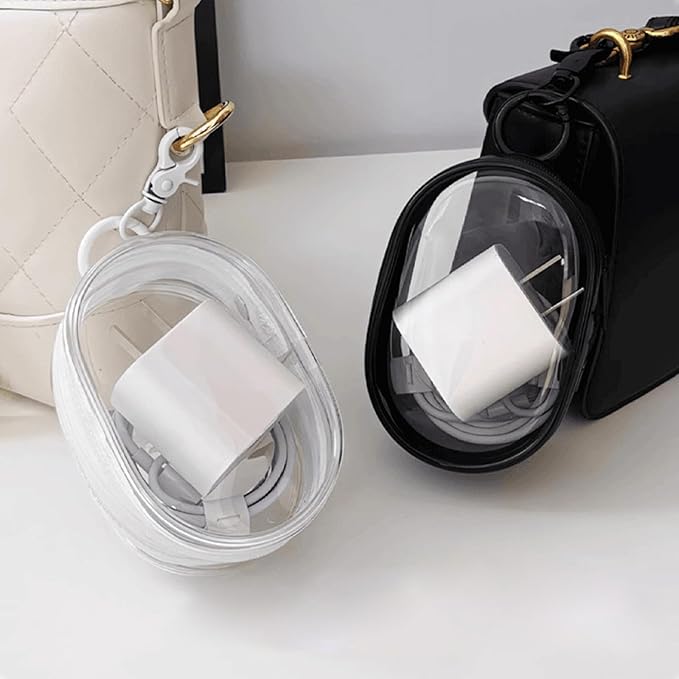 Enkrio 2PCS Mini Clear Makeup Bag Keychain Pouch with Zipper Clear Figure Display Bag Coin Purse Card Holder Data Cable Organizer (White)