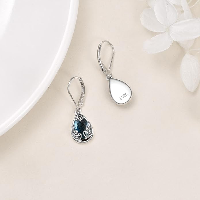 POPLYKE Celtic Filigree Teardrop Drop Dangle Earrings Sterling Silver Leverback Earrings Jewelry for Women