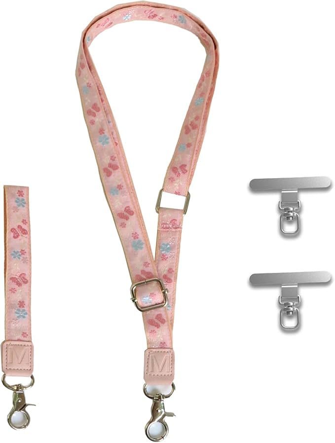 LEMEDE Wrist Keychain and Adjustable Phone Lanyard, Silver Hook Phone Crossbody Strap with 360° Rotating Phone Pads