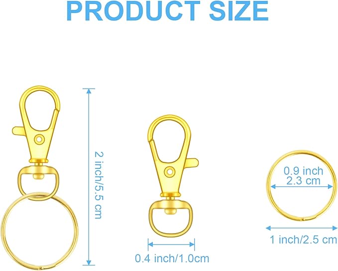 70PCS Swivel Snap Hooks with Key Rings, Metal Lobster Claw Clasp, Keychain Rings for Crafts (Gold, 1.2inch(32mm)