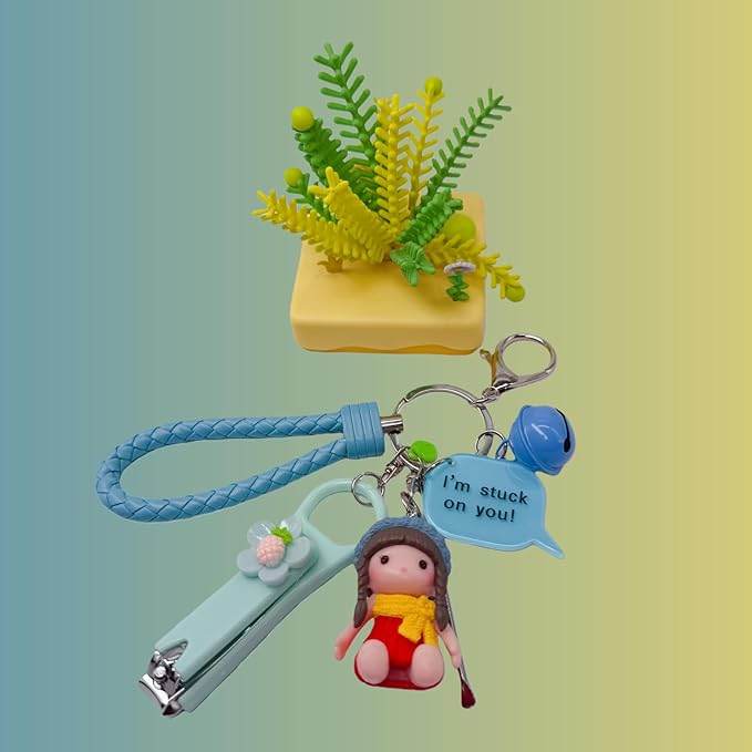 Cute Keychain with Nail Clipper Ear Pick for Women Girls Cute Key Chain Wristlet Cartoon Keychain Lanyard