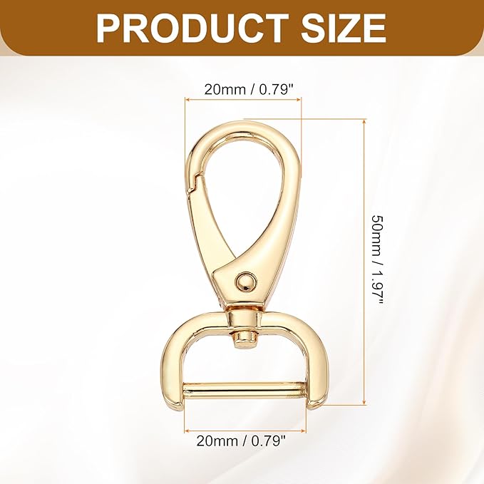 HARFINGTON 4pcs Detachable Snap Hook Swivel Clasp 3/4" (20mm) Zinc Alloy Lobster Claw Clasp for Keychain Lanyard Purse DIY Purse Strap, Light Gold