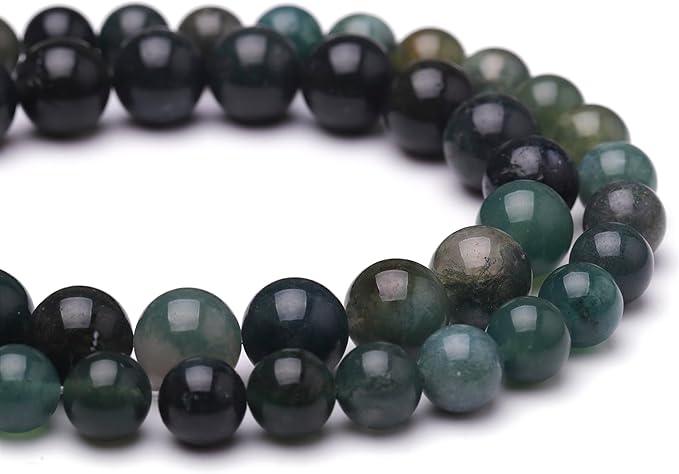 Natural Stone Beads for Jewelry Making,10mm Moss Agate Polished Smooth Round Gemstone Beads for Bracelet Necklace 15 Inch
