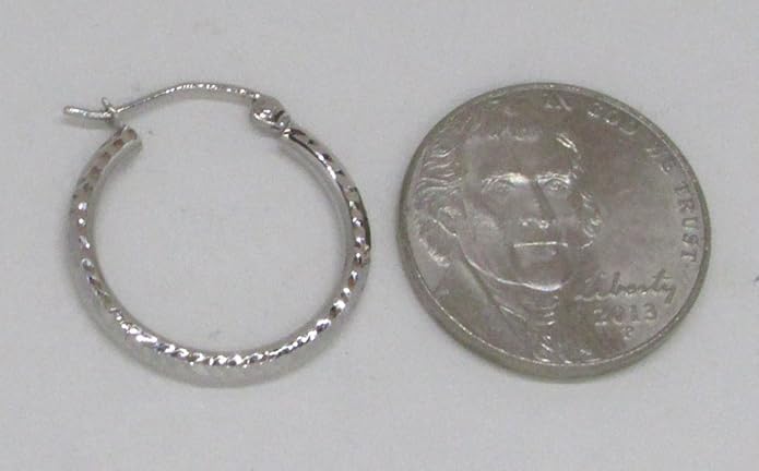 14k White Gold Diamond-Cut Hoop Earrings, (2mm Tube)