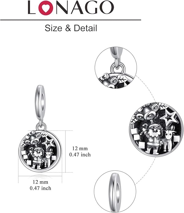 LONAGO 925 Sterling Silver Personalized Photo Charm Fit Compatible for Bracelet Necklace Customized Heart Round Shape Picture Bead