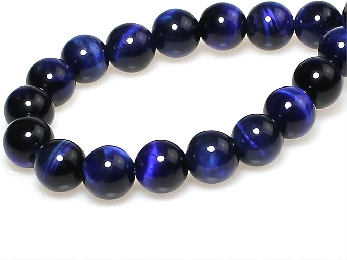 MJDCB Stone Beads 10mm 35pcs Round Sapphire Blue Tiger's Eye Loose Gemstone Bead Charms for Jewelry Making Bracelet Necklace Earring Pendant