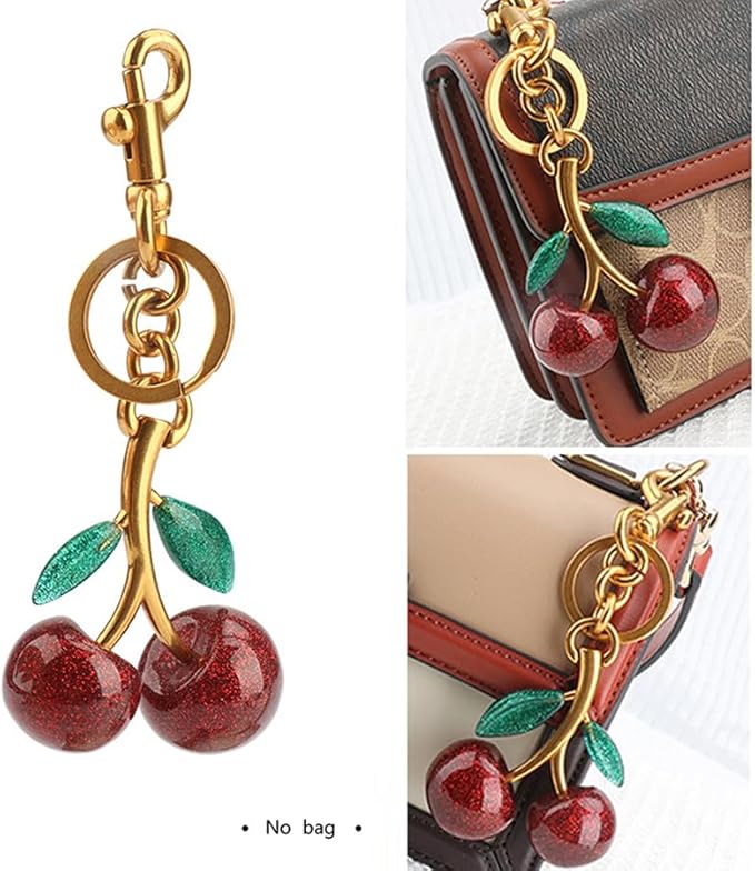 Cherry Keychain for Purse - Resin Alloy Silver Cherry Bag Charm，Cute Fruit Accessory for Women/Gift/Home/Car
