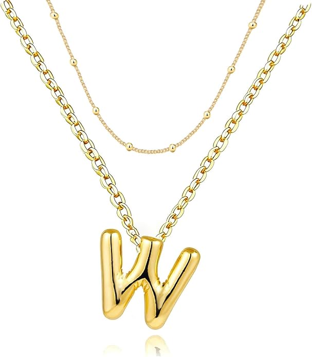 PANSHI Gold Initial Necklaces Gifts for Teen Girls Women Girlfriend Teen Girl Gifts Trendy Stuff Layered Bubble Letter Necklace Gold Jewelry Birthday Gift