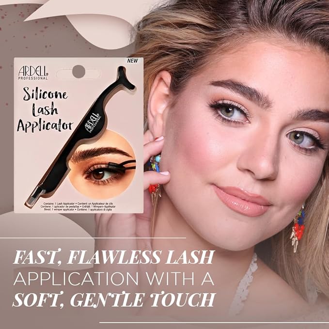 Ardell Silicone Lash Applicator Tool, Eyelash Tweezers for Lash Cluster, Strip Lashes Application, Soft Grip & Durable Design, Black
