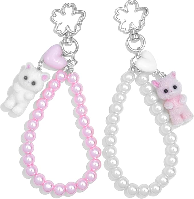 Cute Pink Keychain,Fuzzy Cat Keychain Aesthetic Y2K KeychainStylish KeychainsAccessories