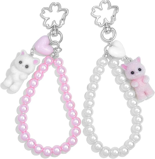 Cute Pink Keychain,Fuzzy Cat Keychain Aesthetic Y2K KeychainStylish KeychainsAccessories