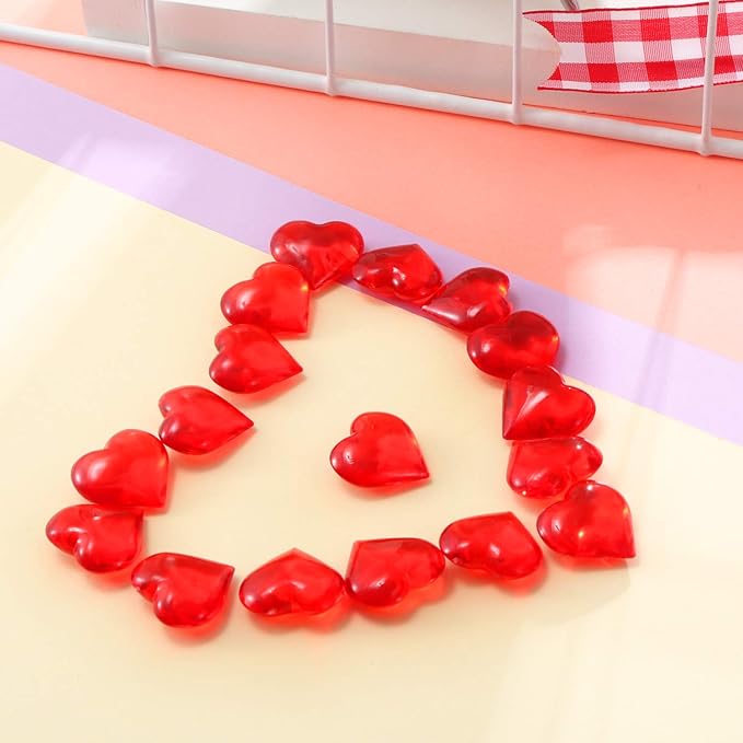 Tatuo 160 Pieces Acrylic Heart Decoration Valentine's Day Heart Ornaments for Vase Fillers and Table Scatter, 0.9 Inch (Red)