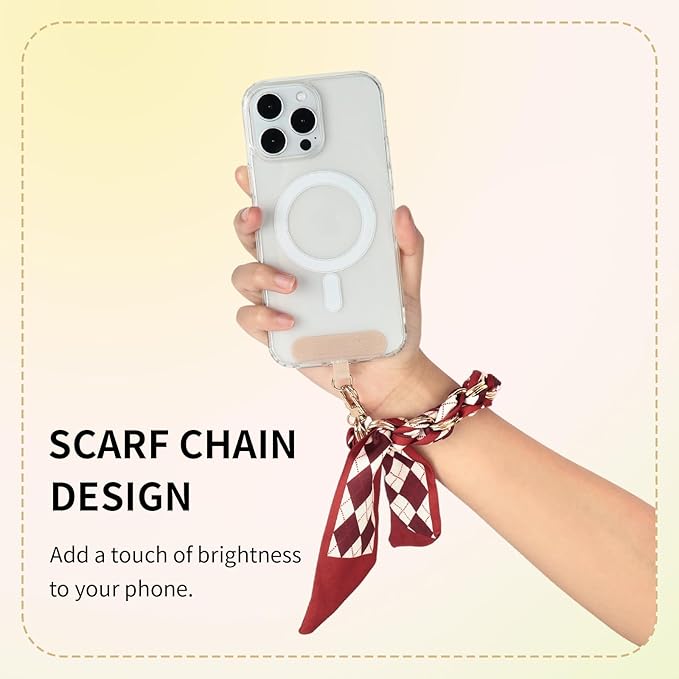 Fycyko Phone Wrist Strap with Gold Metal Scarf and Universal Tether Tab, Aesthetic Print Design Ribbon Chain, Multi-Purpose Accessories for Bag Key Cellphone for Men Women Girls-Red Checkerboard