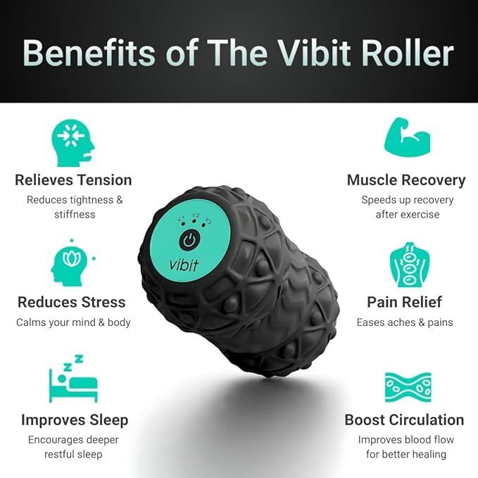 Vibit - Vibrating Massager for Plantar Fasciitis, Pain Relief and Sciatica, Foot and Body Portable Massage Roller, Deep Tissue Pain Relief from Feet to Neck, Electric, 3 Vibration Levels (Pink)