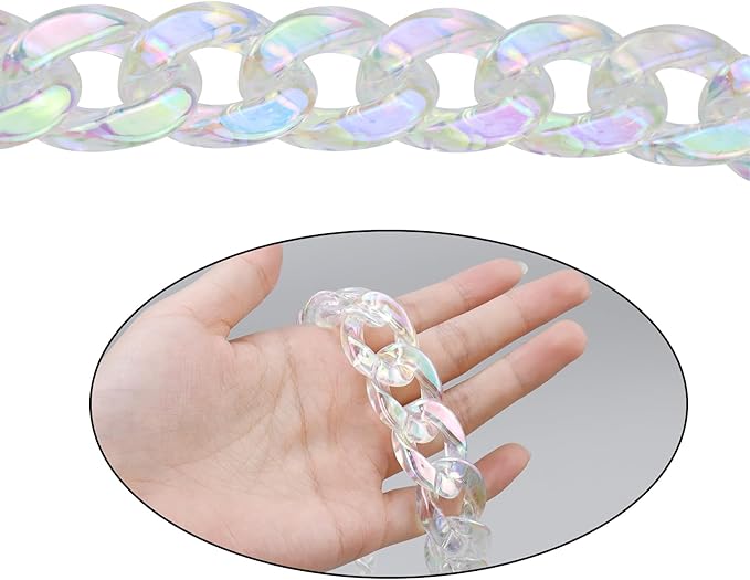 Chunky Acrylic Purse Strap Bag Chain Handle Purse Chain Replacement for Handbag Purse Shoulder Bag (Colorful Transparent,47")