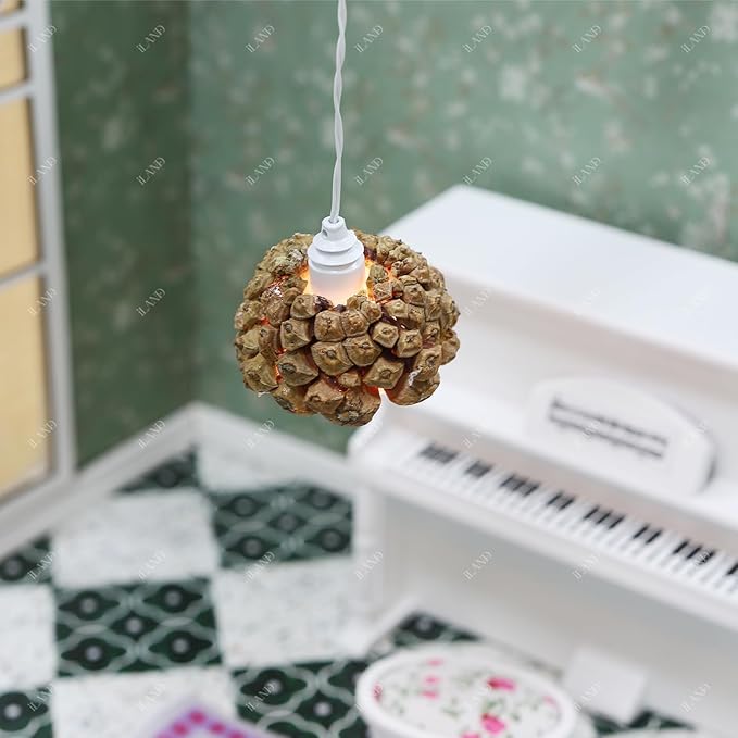 iLAND 1/12 Scale Accessories of Dollhouse Lights, Classic Miniature Lamp for Dollhouse Decoration, White Dome Pendant Light w/Plug