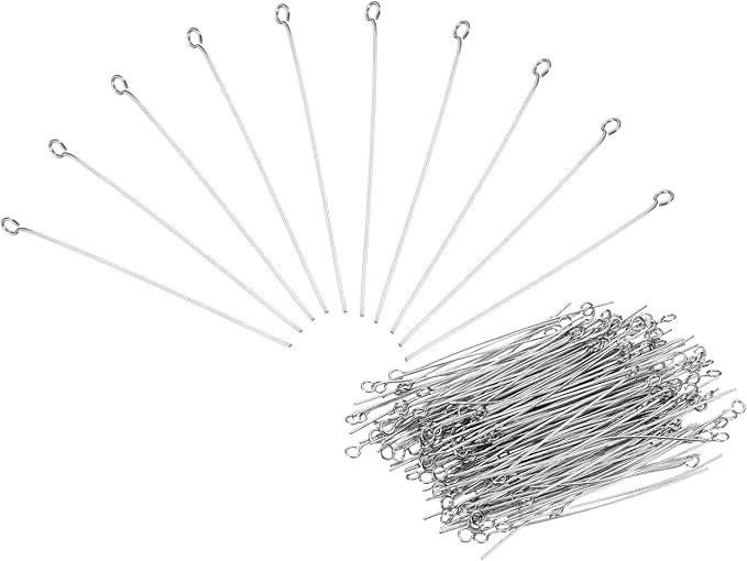 PATIKIL 300pcs Stainless Steel Eye Pins 0.6mm/24 Gauge 50mm Earring Flat Headpins for Jewelry Making Supplies Jewelry Findings, DIY Craft, Necklace, Silver