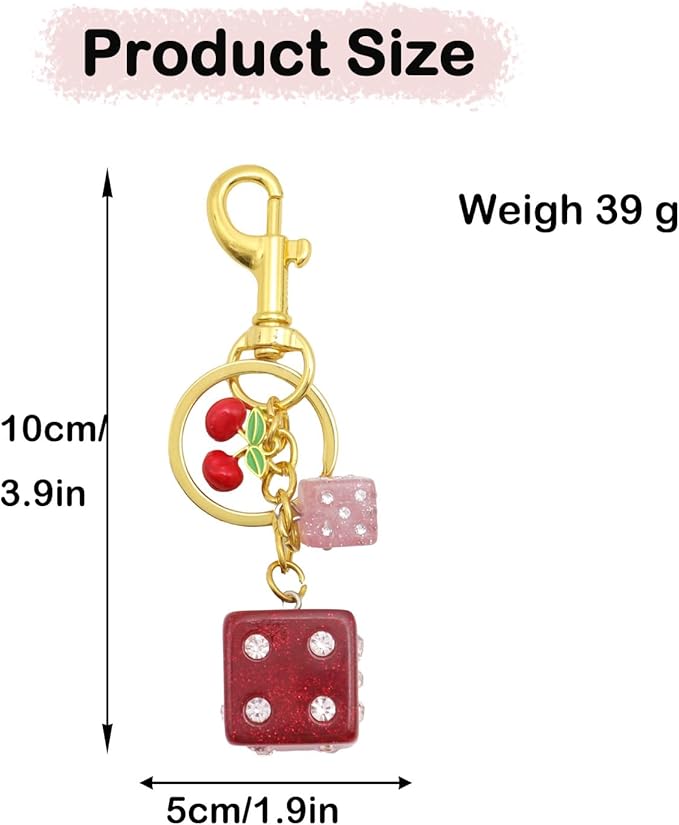 8 Ball Dice Keychain, Y2k Dice Purse Bag Charm with Cherry Star Heart Handbag Accessories for Women Men