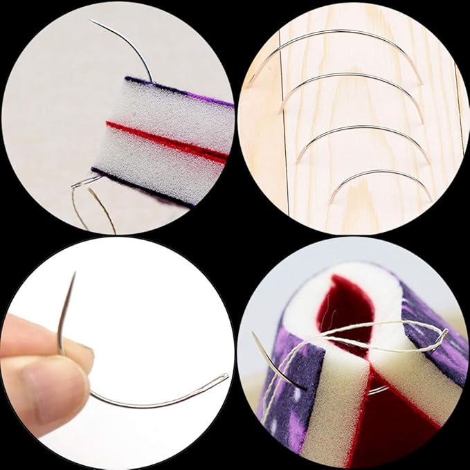 80Pcs Curved Needles BUTUZE Plastic Needle Case with 4 Sizes Hooked Needle for Stitching,Sewing,Embroidery,Hair Weaving