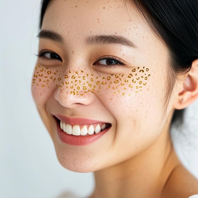 Cheetah Glitter Freckles Face Tattoo Glitter Freckles for Face Gold Sparkle Freckles Leopard Print Face Glitter Makeup Patches
