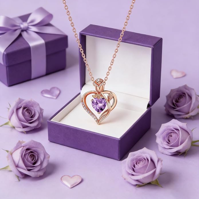 1.2CT Rose Heart Necklace Option of Moissanite or Lab-Grown Sapphire Ruby Emerald&More Necklace for Women Birthstone Girlfriend Necklace S925 Sterling Silver 18K White/Rose Gold Plated D Color VVS1 Gift for Wife Mother Daughter for Birthday Anniversary...