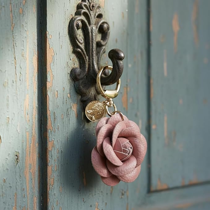 Acun Leather Flower Bag Charm Keychain for Women Faux Floral Coin Purse Charms