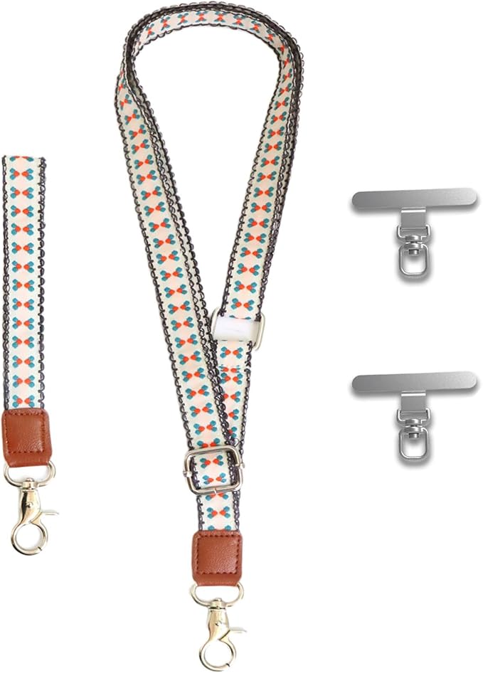 LEMEDE Wrist Keychain and Adjustable Phone Lanyard, Silver Hook Phone Crossbody Strap with 360° Rotating Phone Pads