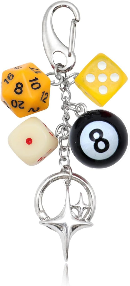 8 Ball Dice Keychain, Y2k Dice Purse Bag Charm with Cherry Star Heart Handbag Accessories for Women Men
