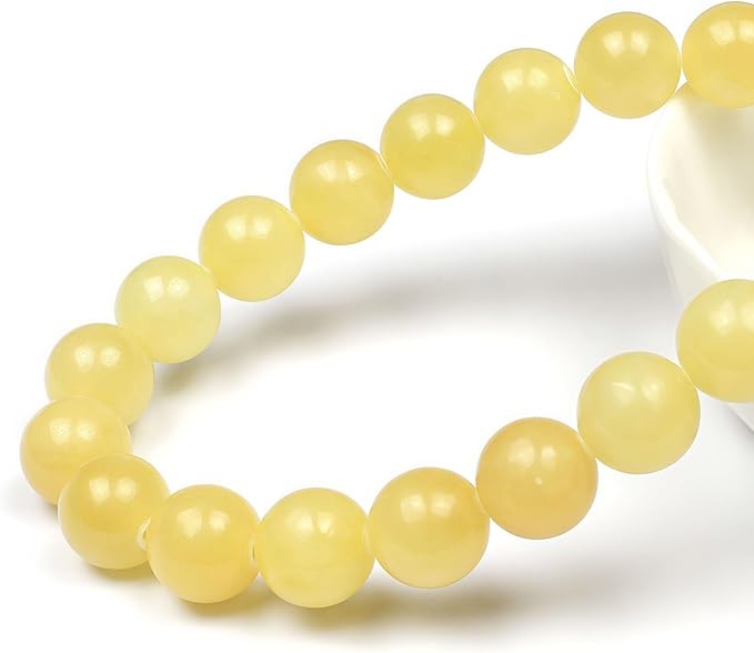 MJDCB Natural Yellow Marble Jade Round Stone Beads for Jewelry Making DIY Bracelet Necklace (8mm)